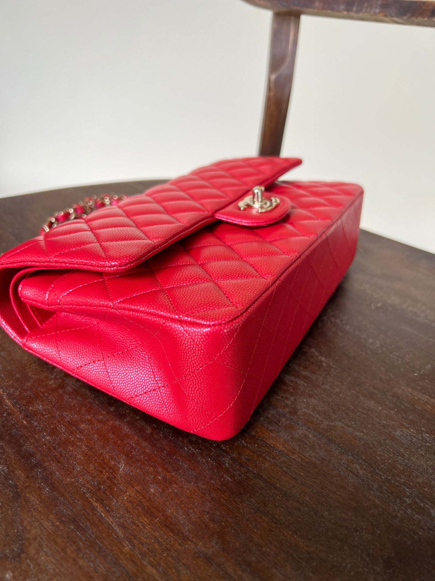 21S Red Iridescent Caviar Quilted Classic Flap Medium