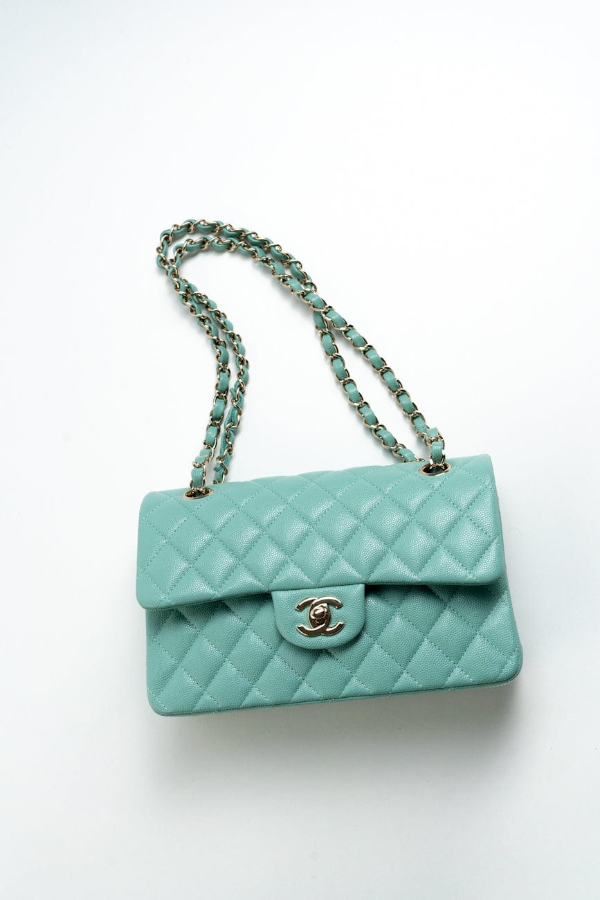 21S Tiffany Blue Caviar Quilted Classic Flap Small SHW