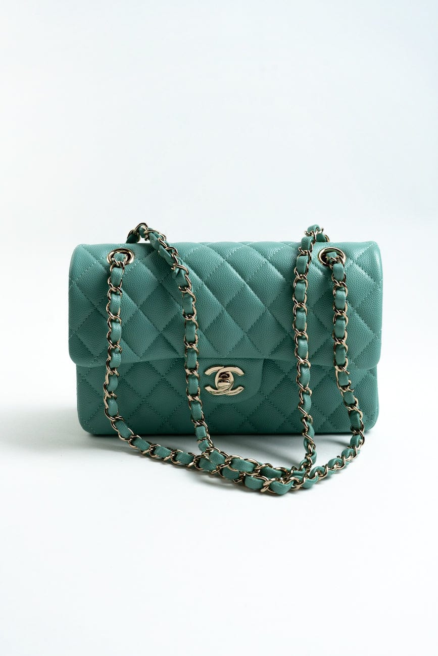 21S Tiffany Blue Caviar Quilted Classic Flap Small SHW