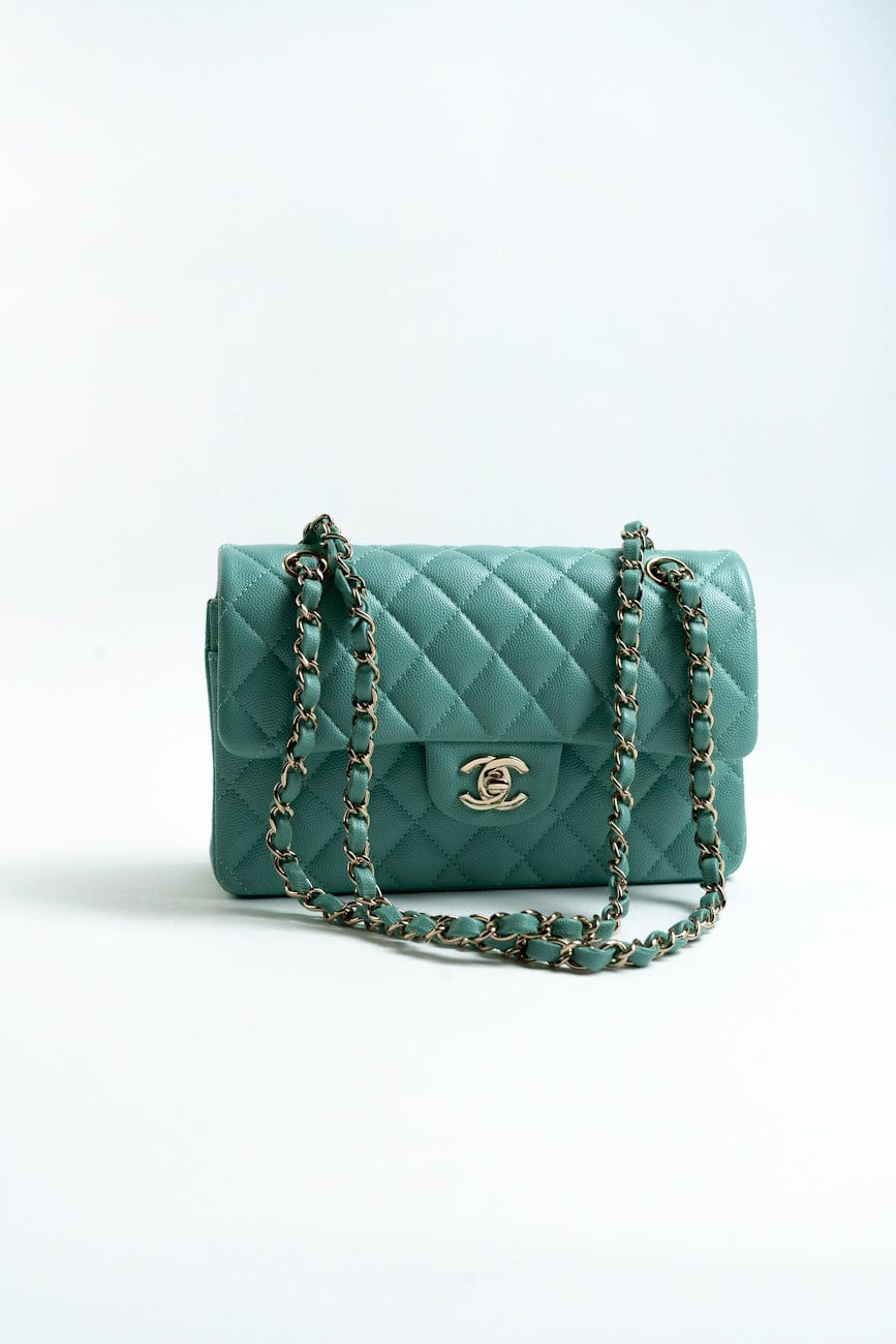21S Tiffany Blue Caviar Quilted Classic Flap Small SHW