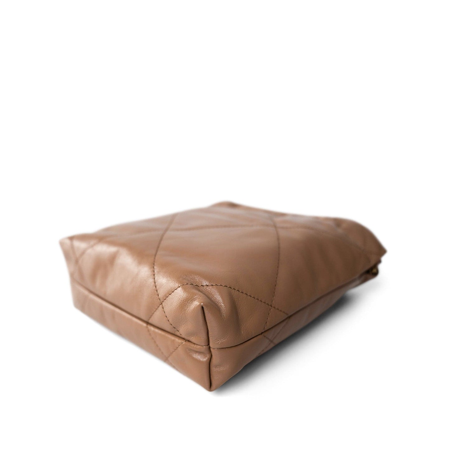 Dark Beige Calfskin Quilted Mini 22 Hobo Bag Antique Gold Hardware