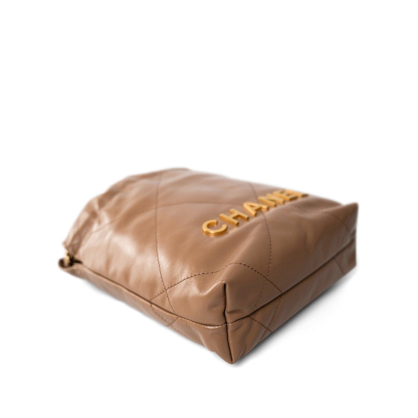 Dark Beige Calfskin Quilted Mini 22 Hobo Bag Antique Gold Hardware