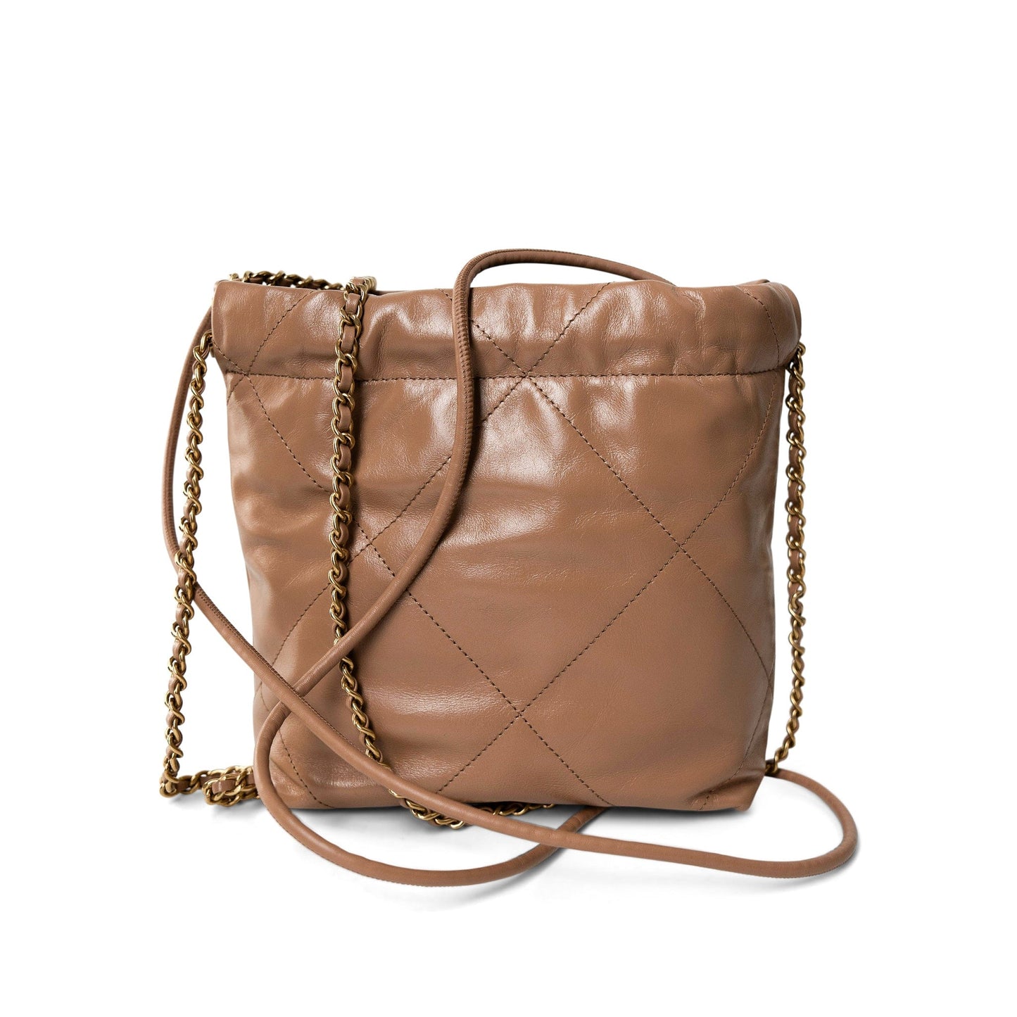 Dark Beige Calfskin Quilted Mini 22 Hobo Bag Antique Gold Hardware