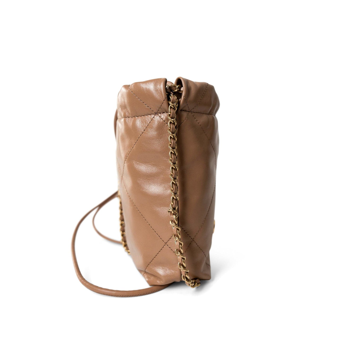 Dark Beige Calfskin Quilted Mini 22 Hobo Bag Antique Gold Hardware