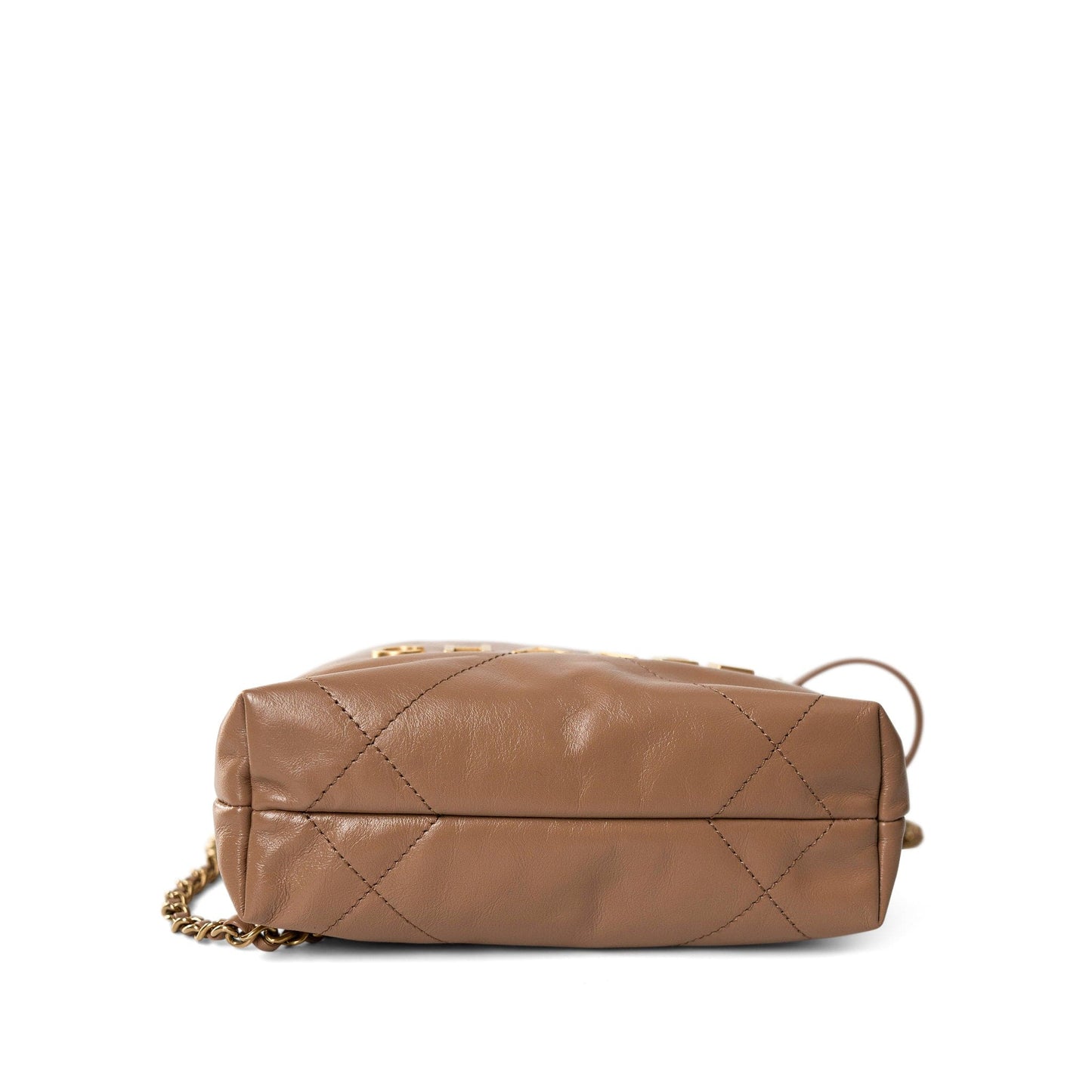 Dark Beige Calfskin Quilted Mini 22 Hobo Bag Antique Gold Hardware