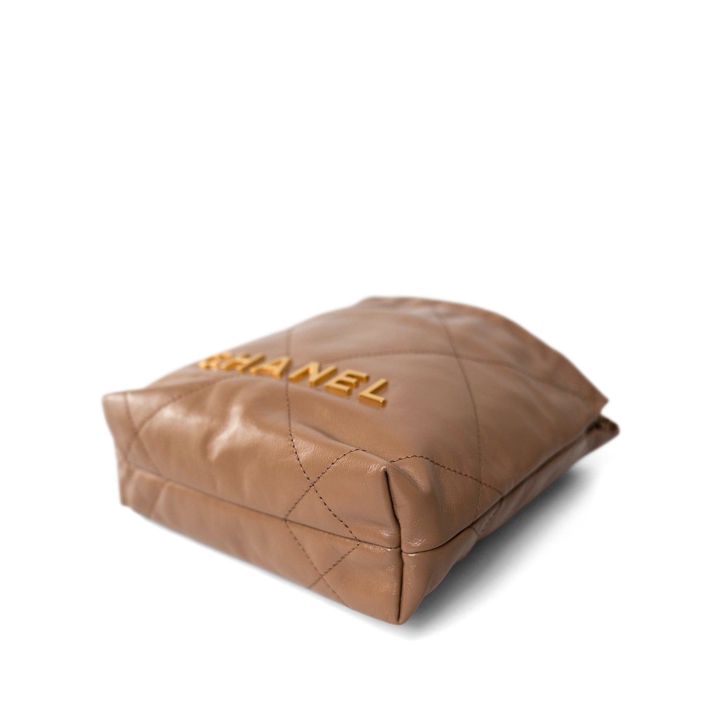 Dark Beige Calfskin Quilted Mini 22 Hobo Bag Antique Gold Hardware