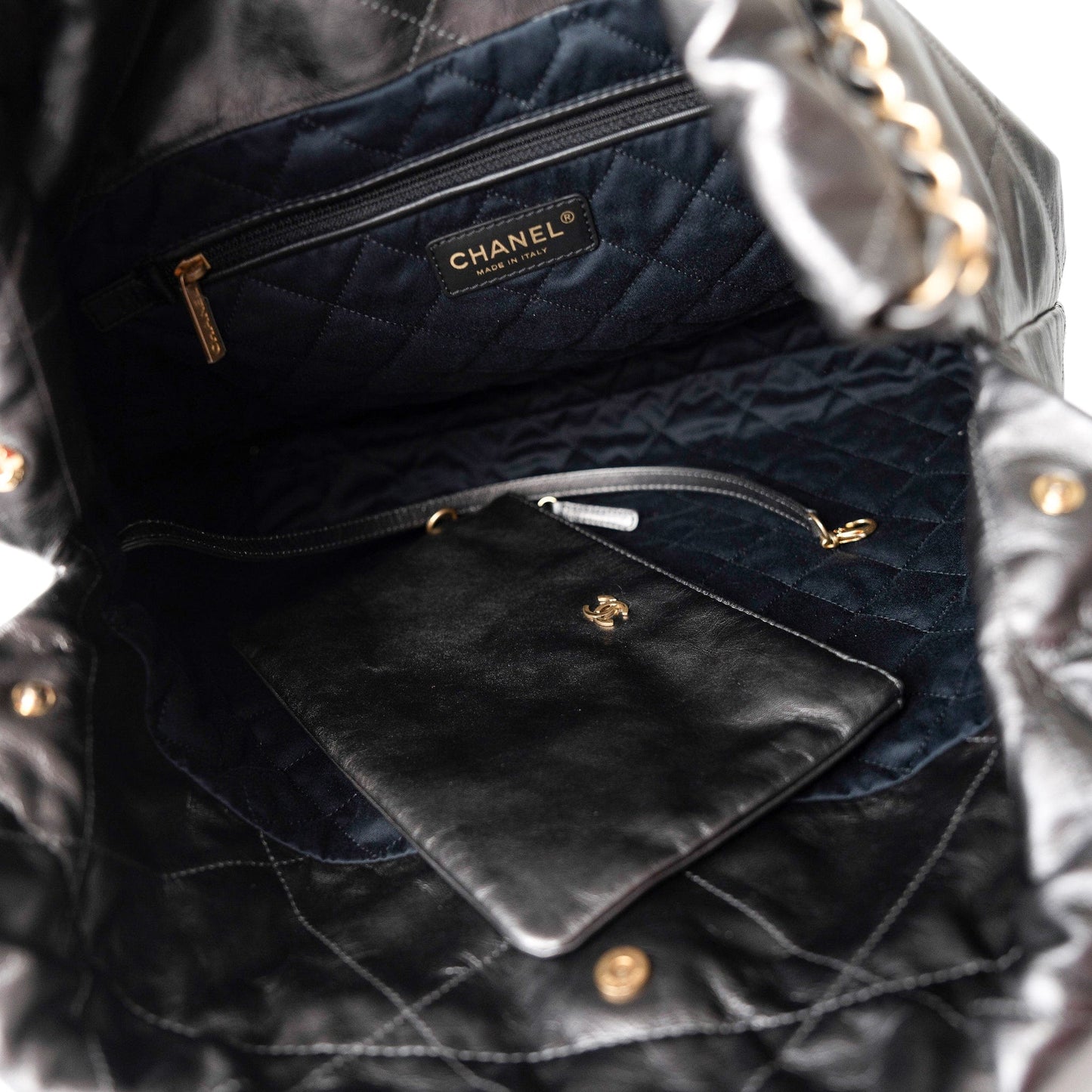 22A Metallic Dark Grey Medium 22 Calfskin Quilted Hobo Bag Antique Gold Hardware