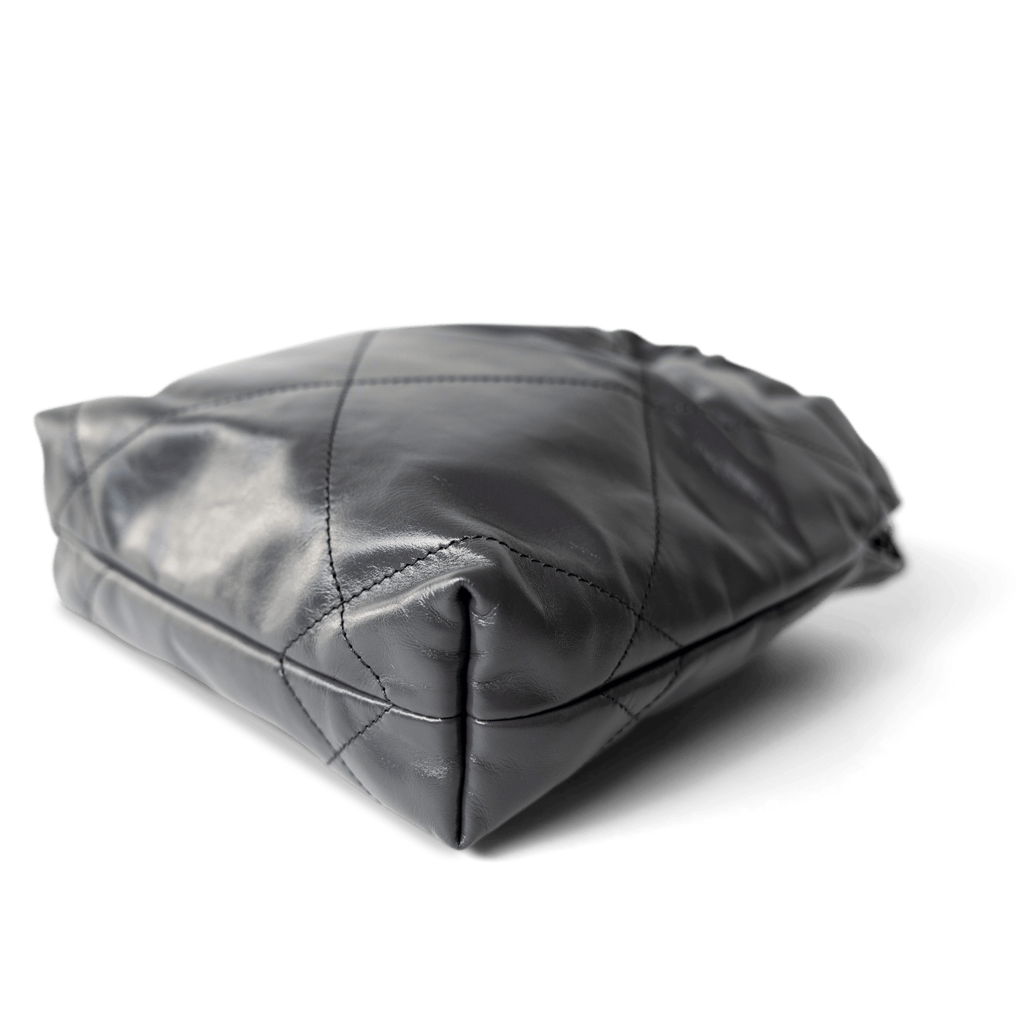 23B Dark Grey Calfskin Quilted Mini 22 Bag Antique Gold Hardware