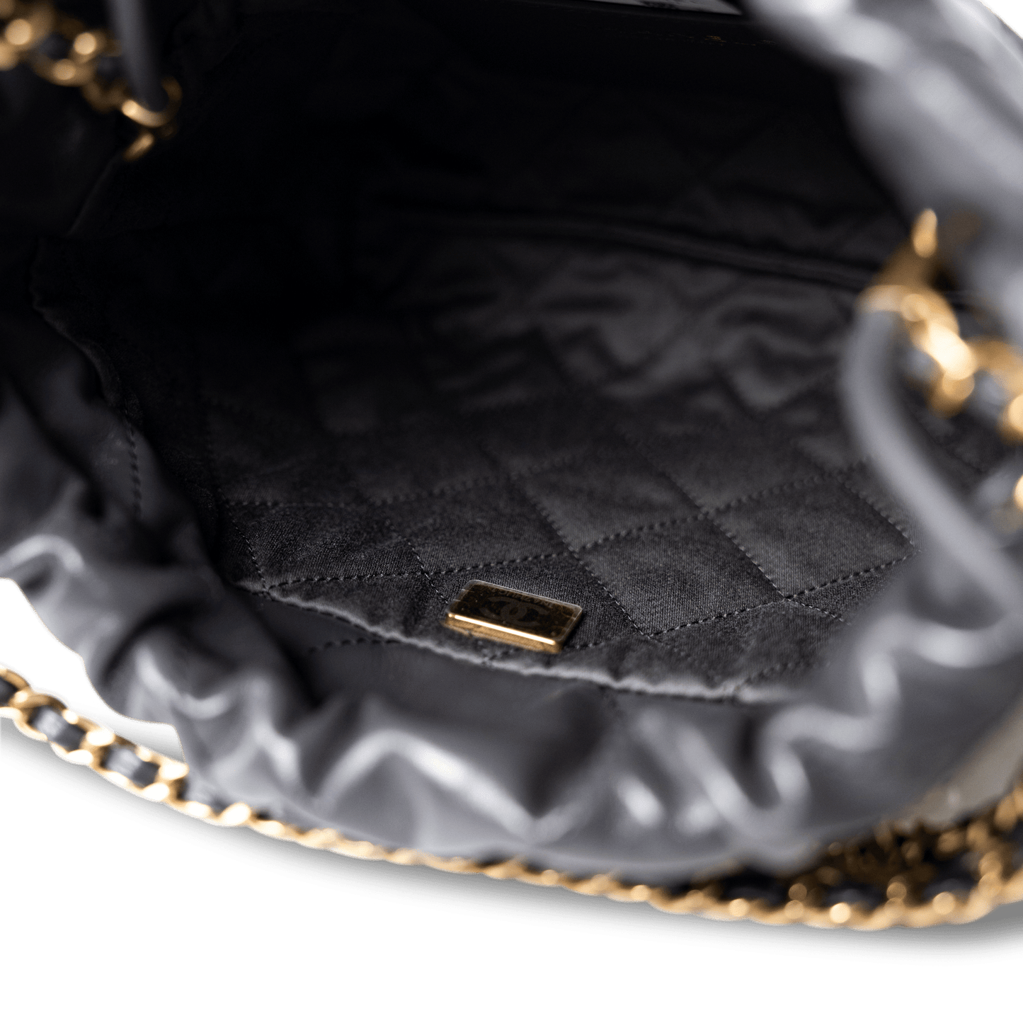 23B Dark Grey Calfskin Quilted Mini 22 Bag Antique Gold Hardware