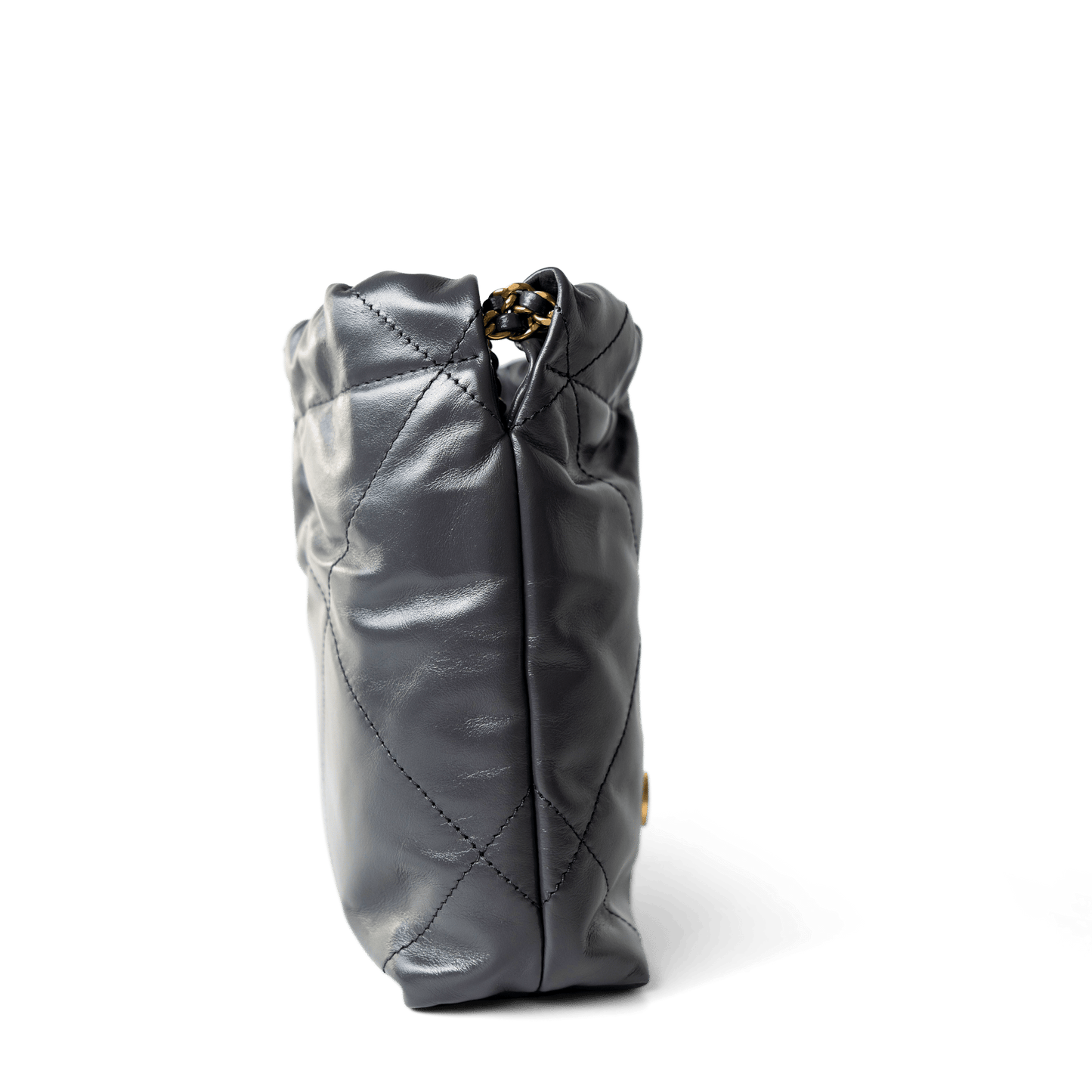 23B Dark Grey Calfskin Quilted Mini 22 Bag Antique Gold Hardware