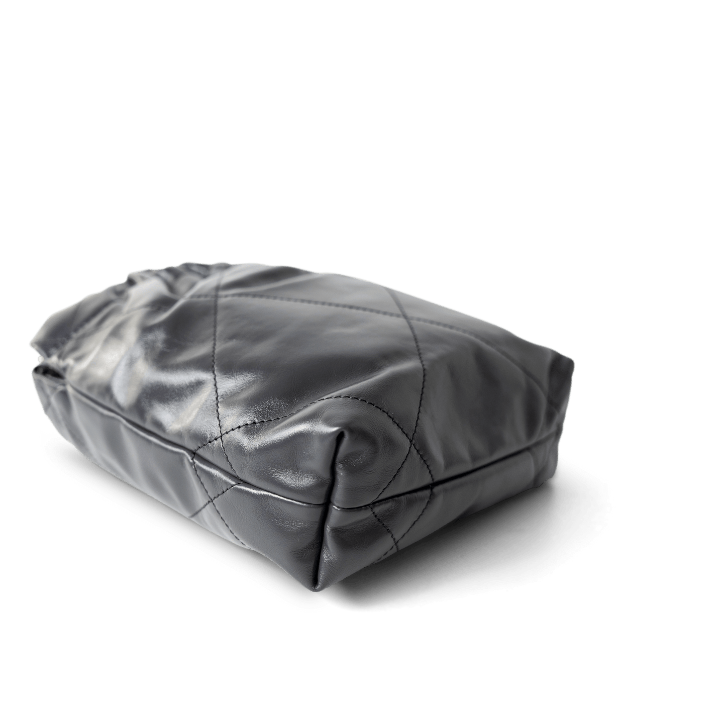 23B Dark Grey Calfskin Quilted Mini 22 Bag Antique Gold Hardware