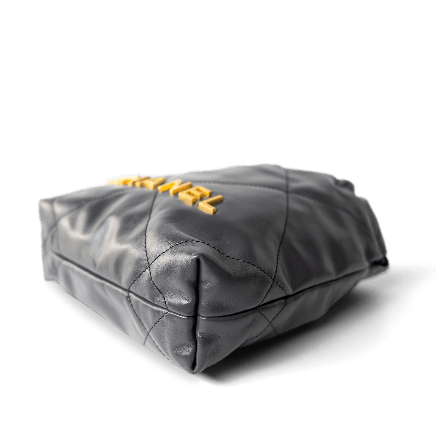 23B Dark Grey Calfskin Quilted Mini 22 Bag Antique Gold Hardware