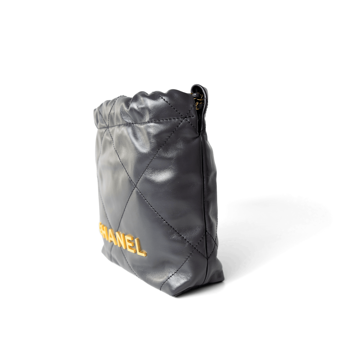 23B Dark Grey Calfskin Quilted Mini 22 Bag Antique Gold Hardware