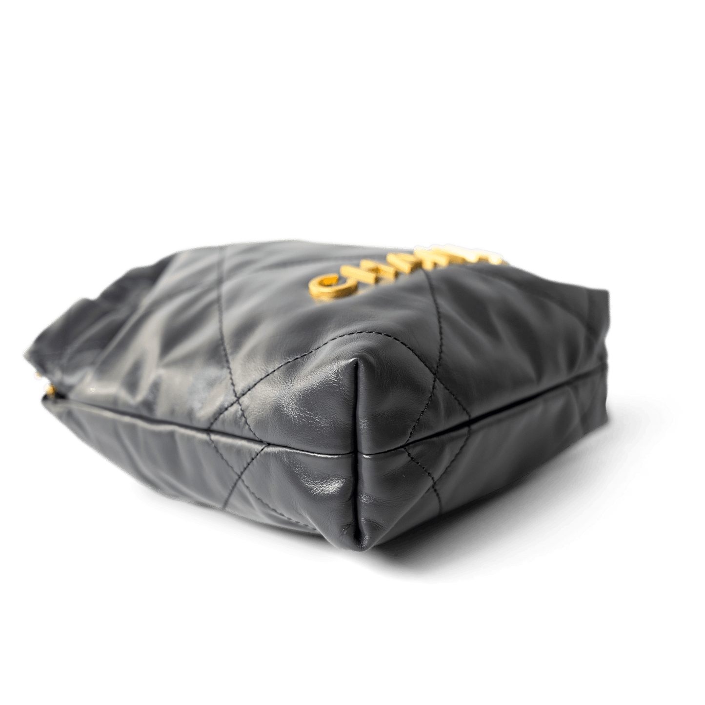 23B Dark Grey Calfskin Quilted Mini 22 Bag Antique Gold Hardware