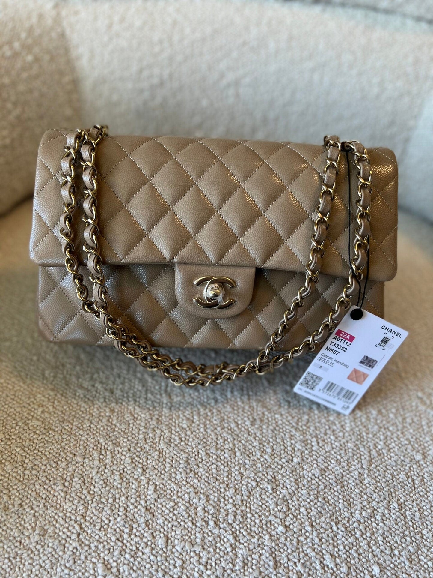 22A Dark Beige Caviar Quilted Classic Flap Medium LGHW