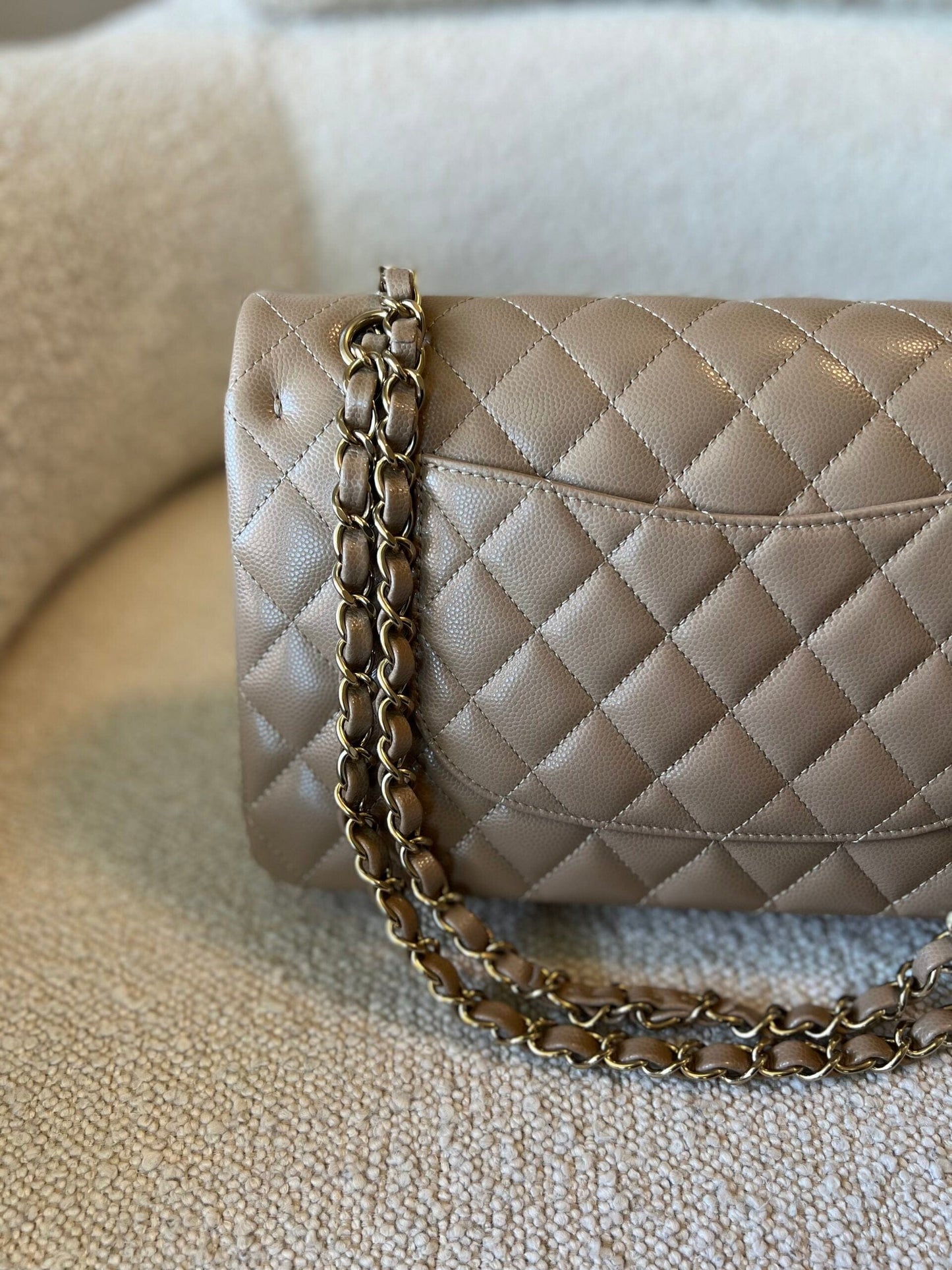 22A Dark Beige Caviar Quilted Classic Flap Medium LGHW