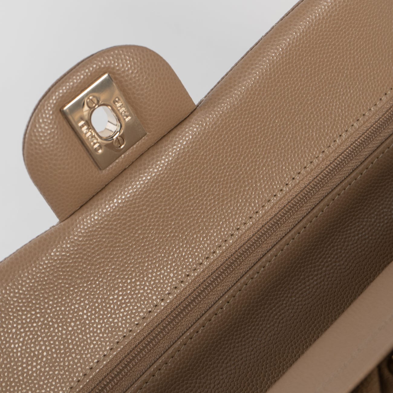 22A Dark Beige Caviar Quilted Classic Flap Small with Light Gold Hardware