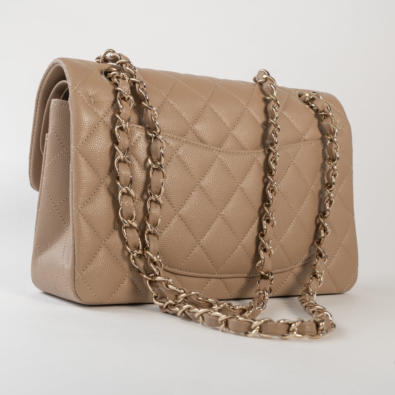 22A Dark Beige Caviar Quilted Classic Flap Small with Light Gold Hardware