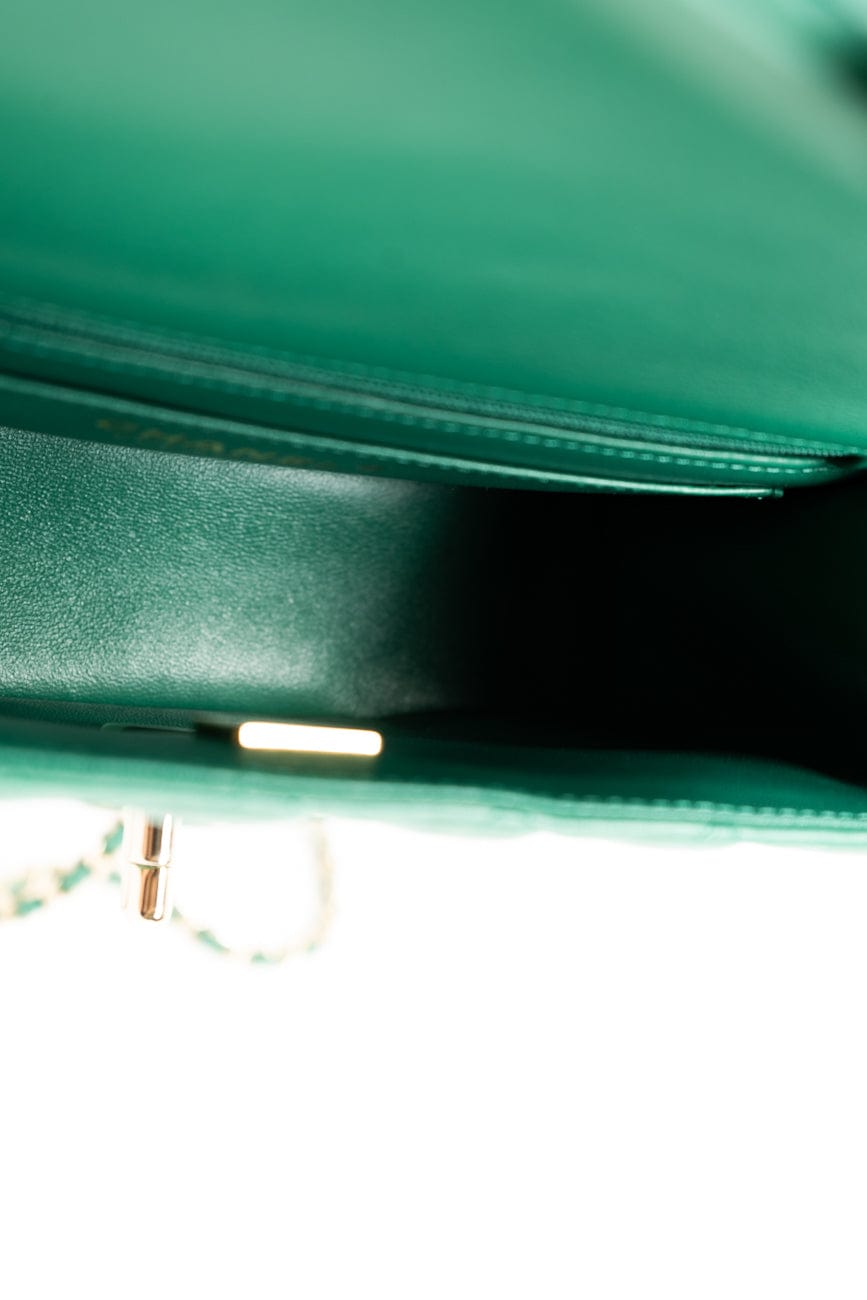 22A Emerald Green Lambskin Quilted Mini Top Handle LGHW