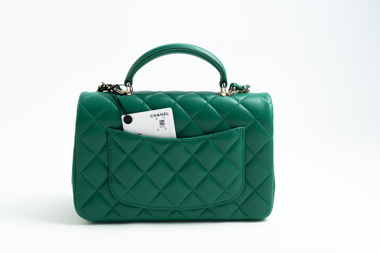 22A Emerald Green Lambskin Quilted Mini Top Handle LGHW
