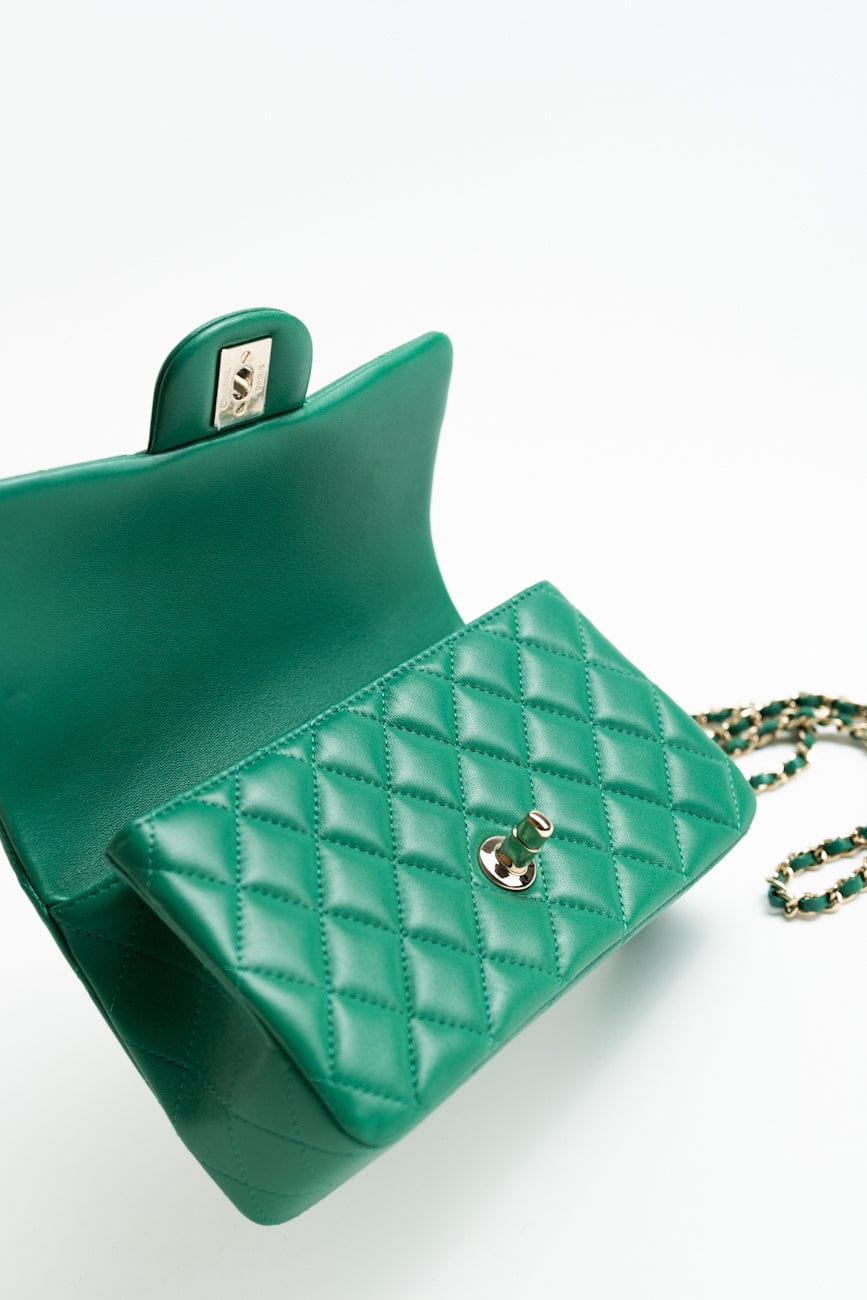 22A Emerald Green Lambskin Quilted Mini Top Handle LGHW