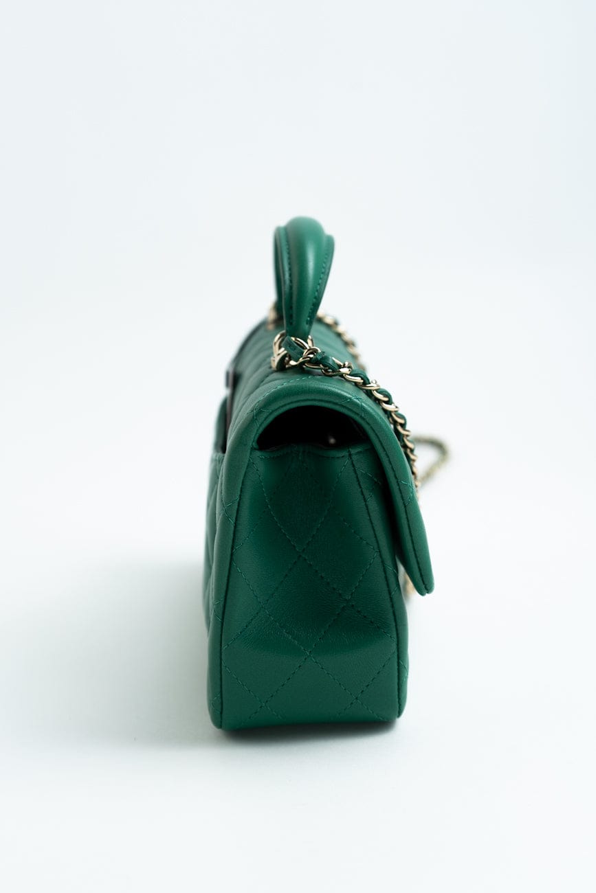 22A Emerald Green Lambskin Quilted Mini Top Handle LGHW