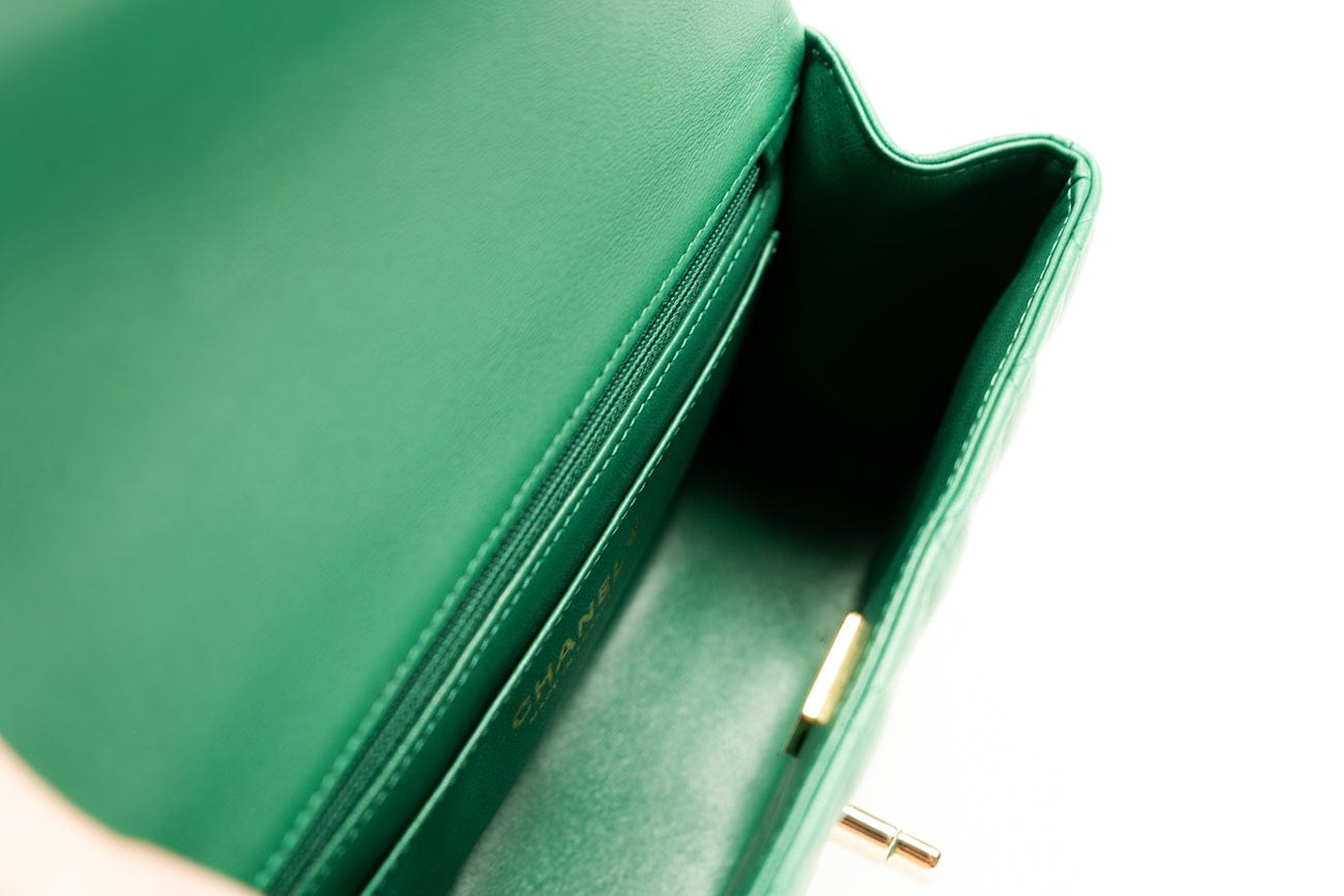 22A Emerald Green Lambskin Quilted Mini Top Handle LGHW