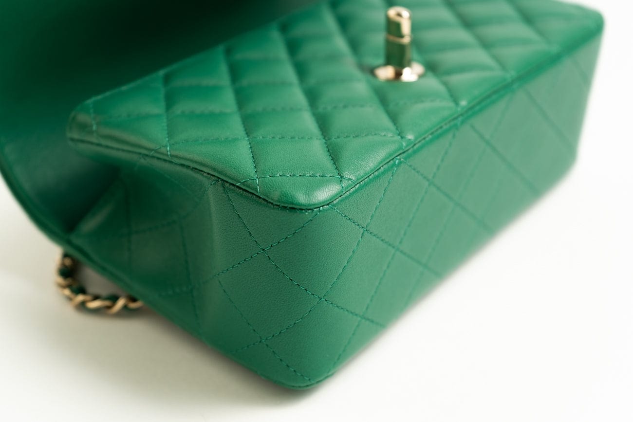 22A Emerald Green Lambskin Quilted Mini Top Handle LGHW