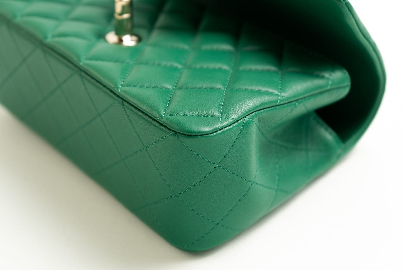 22A Emerald Green Lambskin Quilted Mini Top Handle LGHW