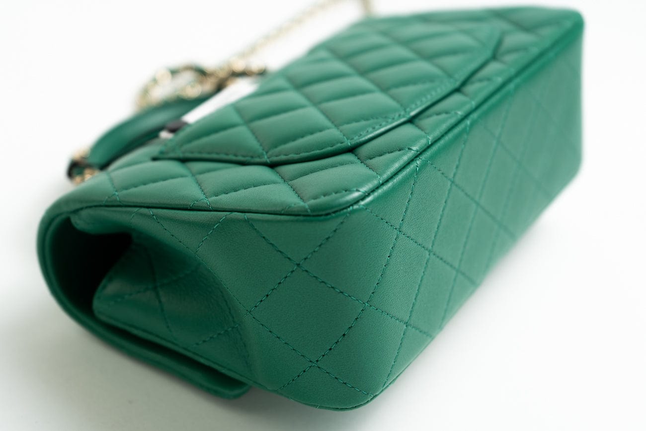 22A Emerald Green Lambskin Quilted Mini Top Handle LGHW