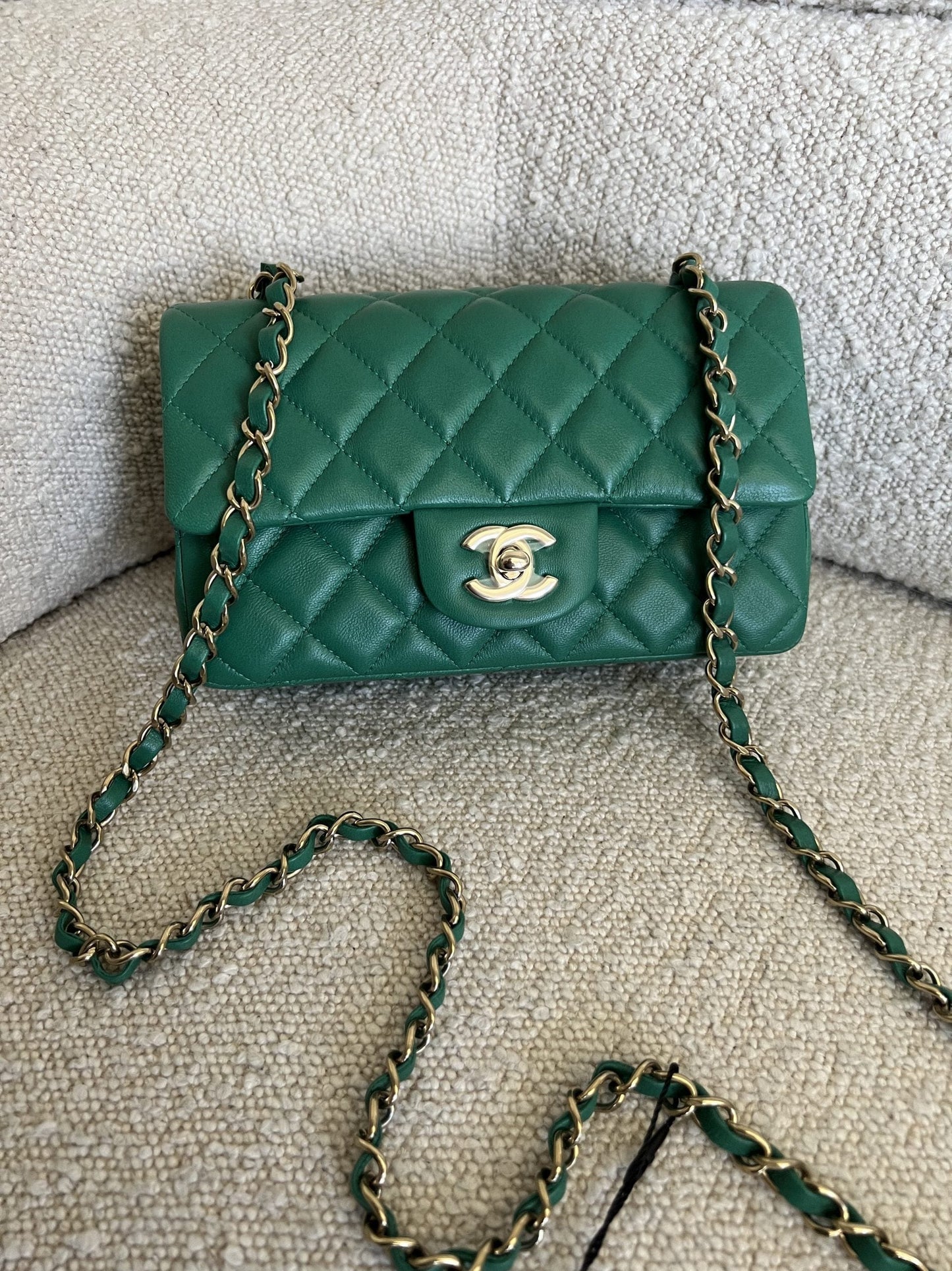 22A Green Mini Rectangular Lambskin Quilted LGHW