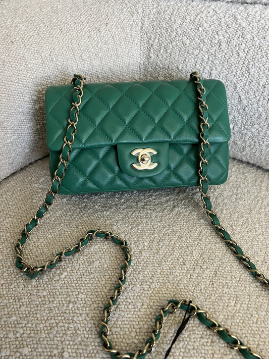 22A Green Mini Rectangular Lambskin Quilted LGHW