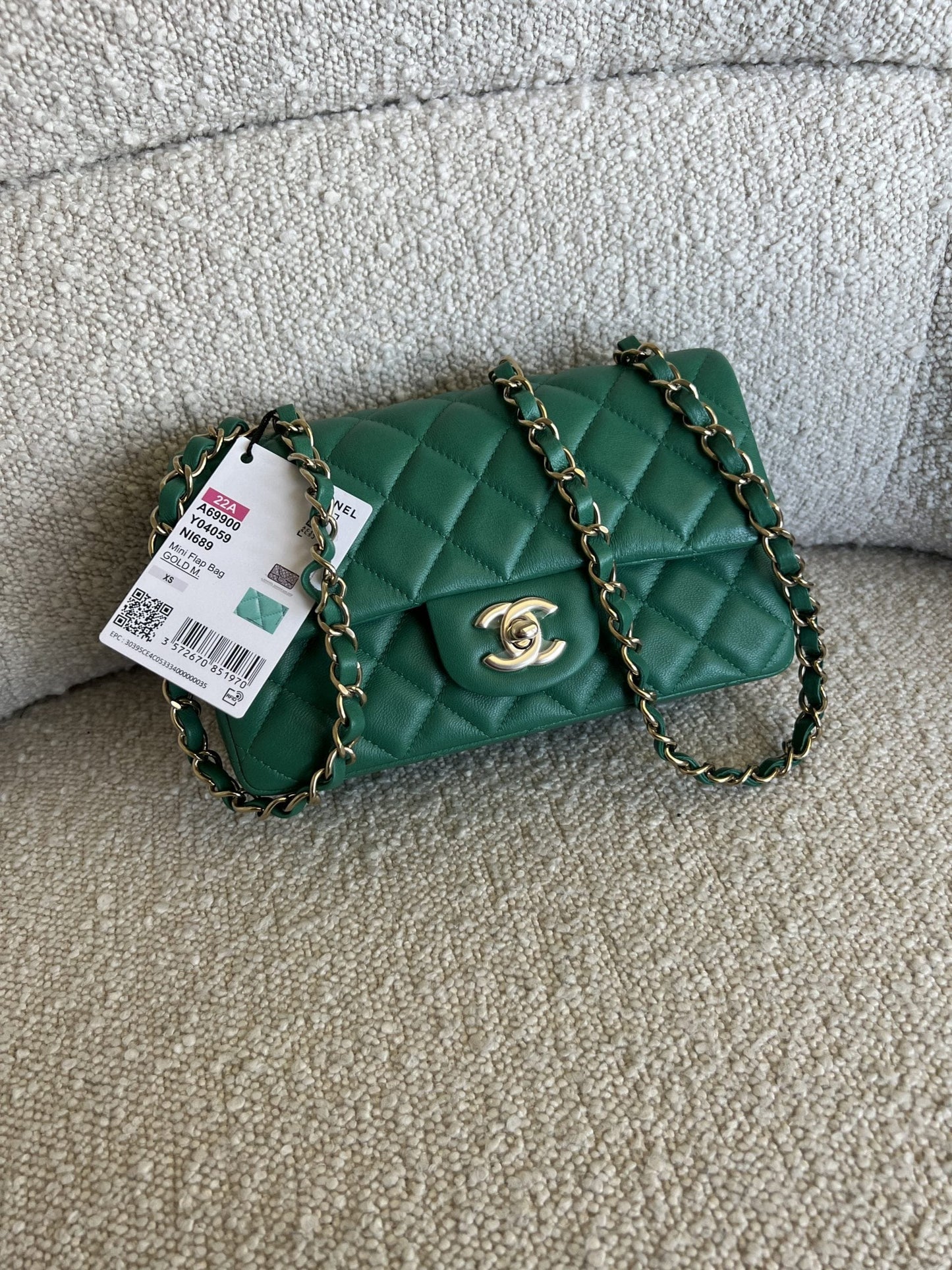22A Green Mini Rectangular Lambskin Quilted LGHW