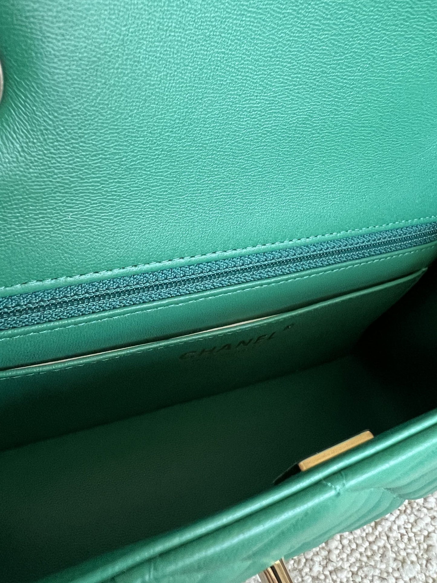 22A Green Mini Rectangular Lambskin Quilted LGHW