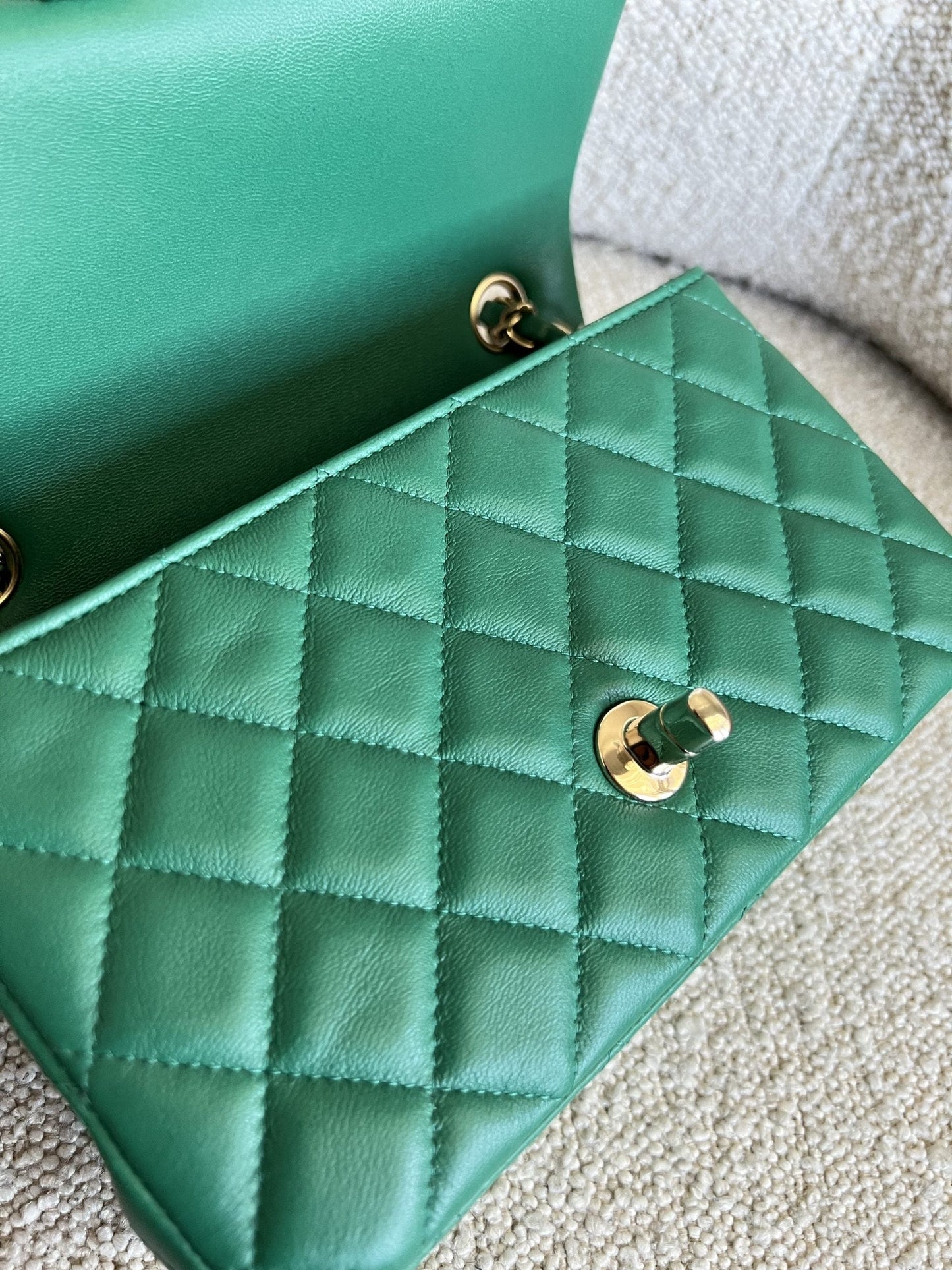22A Green Mini Rectangular Lambskin Quilted LGHW