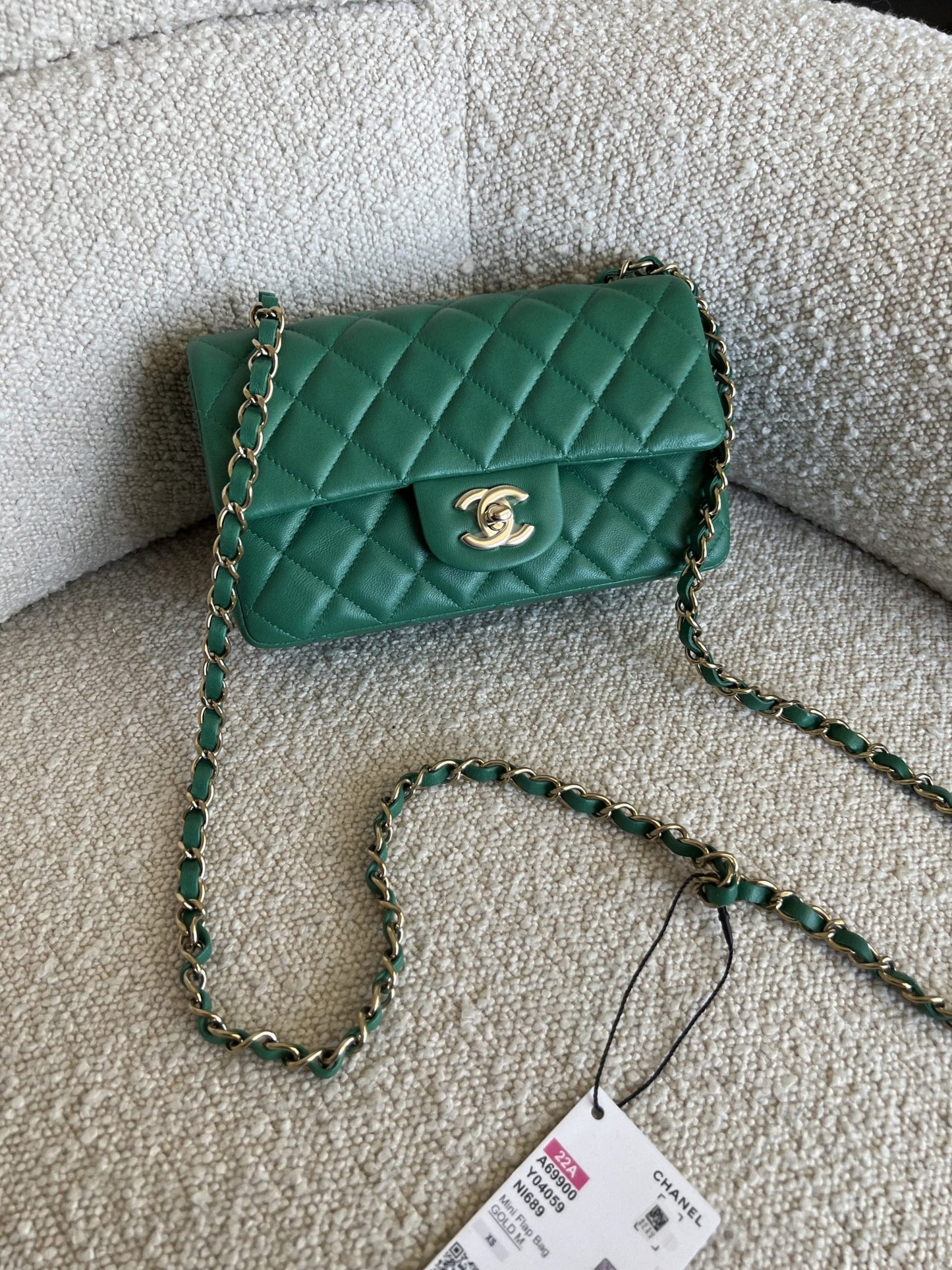 22A Green Mini Rectangular Lambskin Quilted LGHW