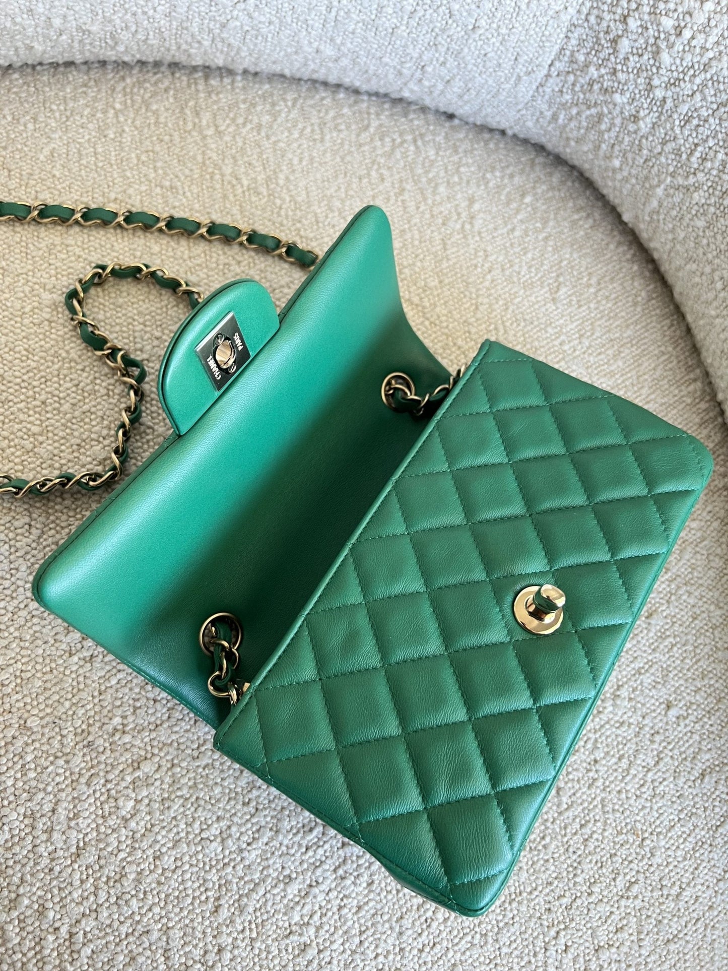 22A Green Mini Rectangular Lambskin Quilted LGHW
