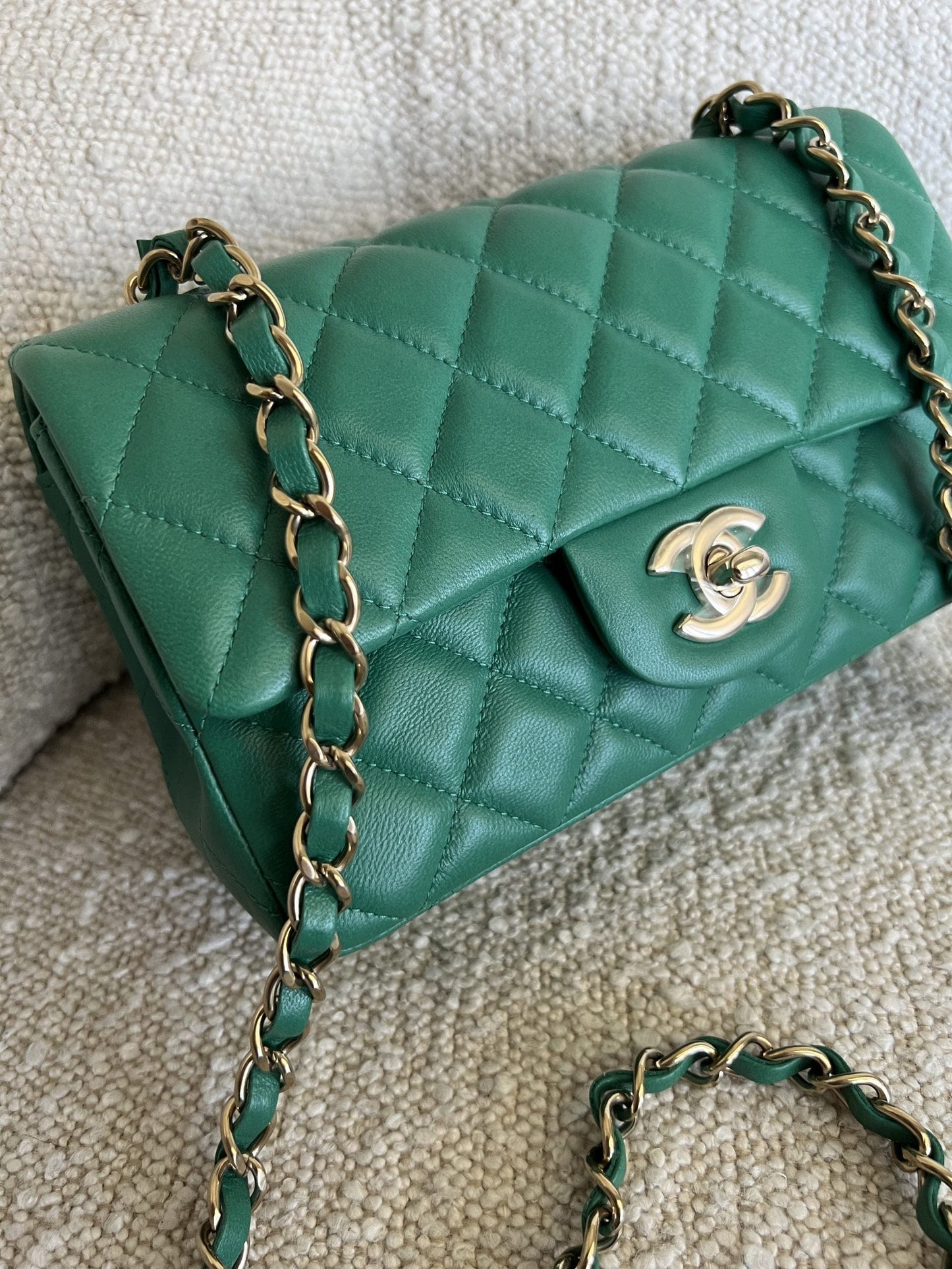 22A Green Mini Rectangular Lambskin Quilted LGHW