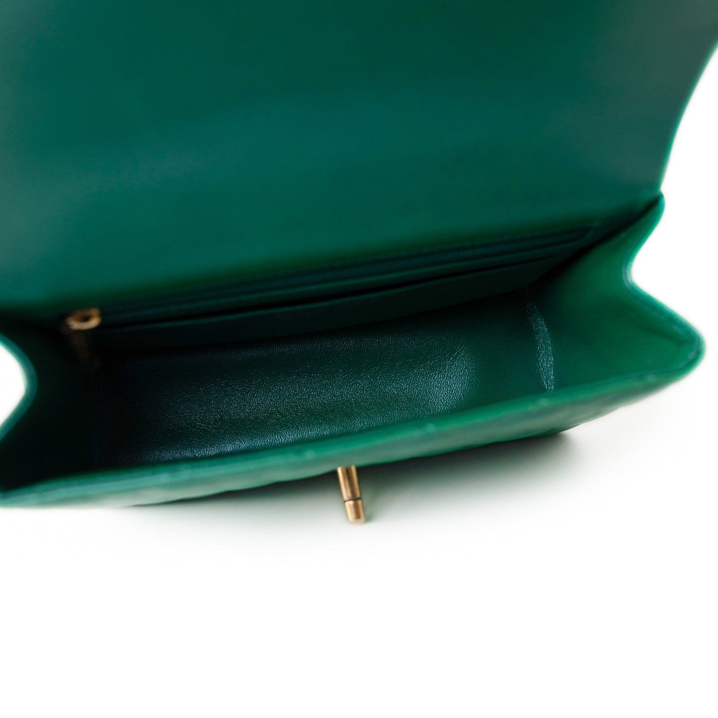 22A Iridescent Green Lambskin Quilted Mini Rectangular Single Flap Light Gold Hardware