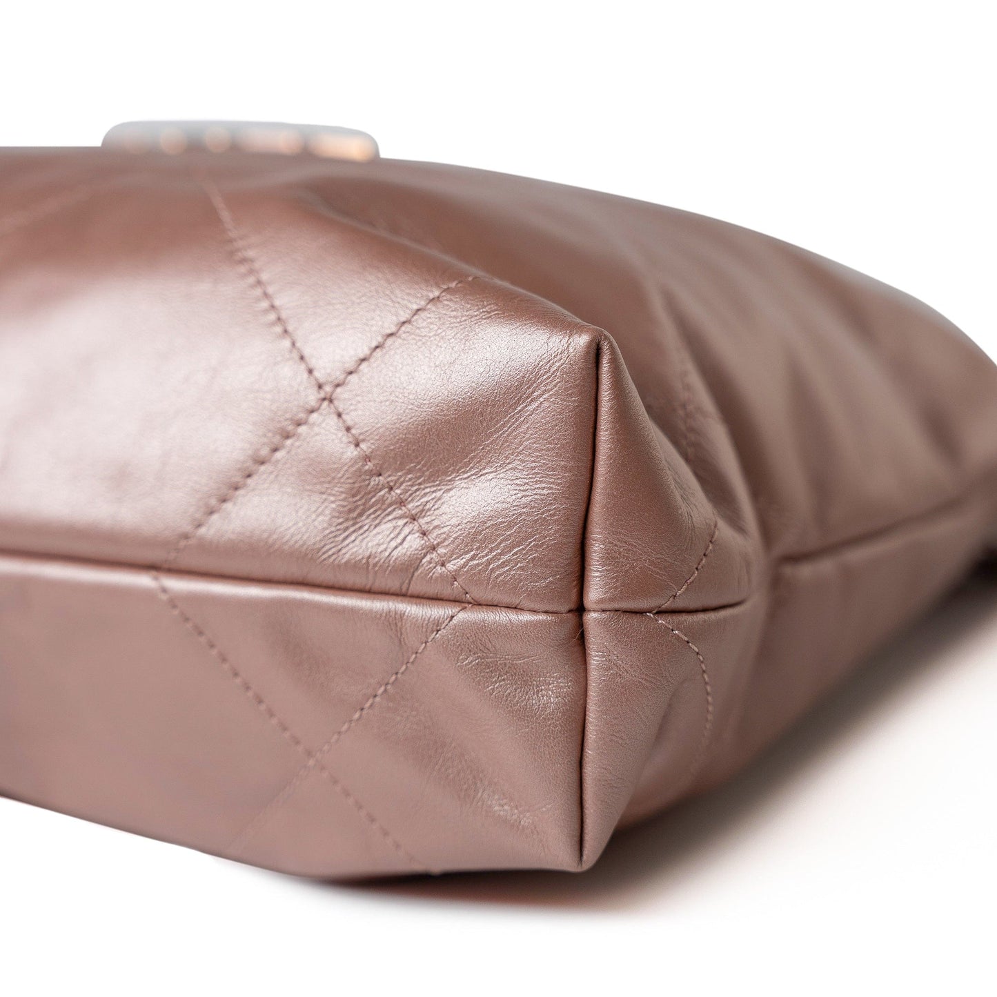 22A Metallic Pink / Rose Calfskin Quilted 22 Bag Drawstring Bag Small Rose Gold Hardware