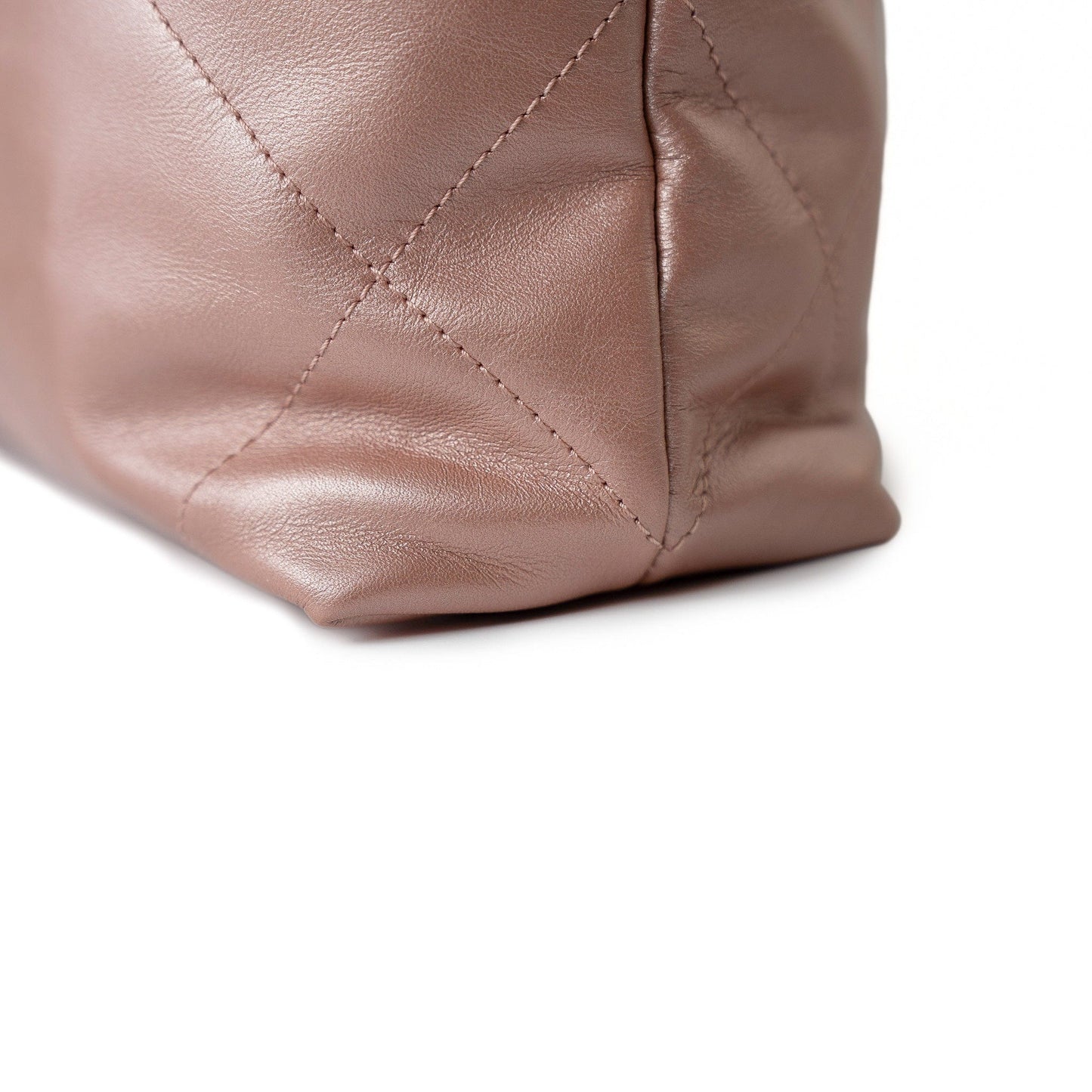 22A Metallic Pink / Rose Calfskin Quilted 22 Bag Drawstring Bag Small Rose Gold Hardware