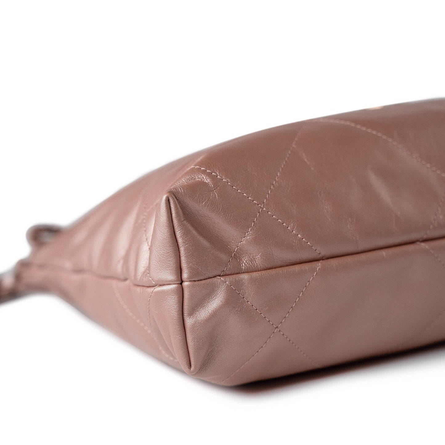 22A Metallic Pink / Rose Calfskin Quilted 22 Bag Drawstring Bag Small Rose Gold Hardware