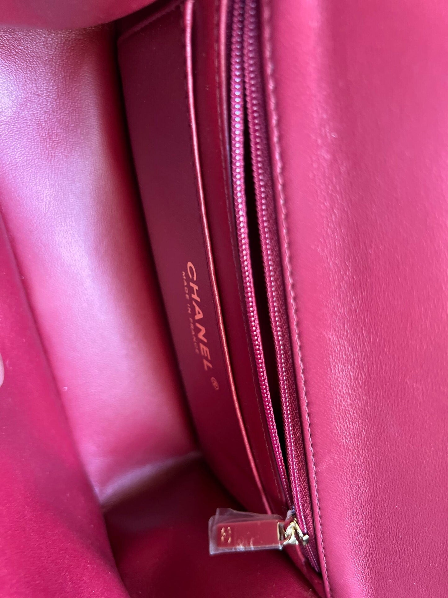 22A Mini Burgundy Lambskin Quilted Single Flap with Top handle Light Gold Hardware