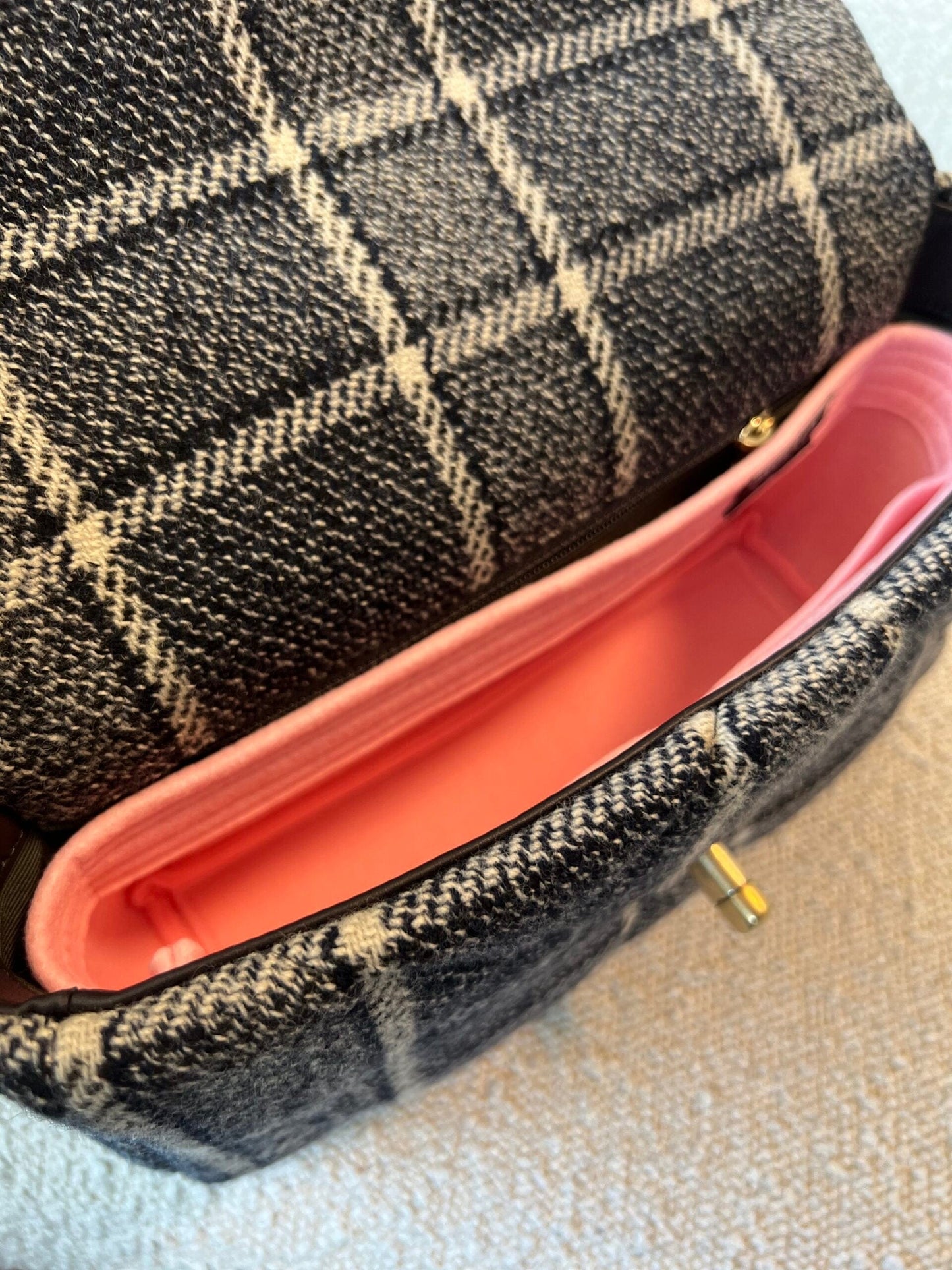 22A Navy Blue Ecru Tweed Quilted 19 Flap Small Mixed Hardware