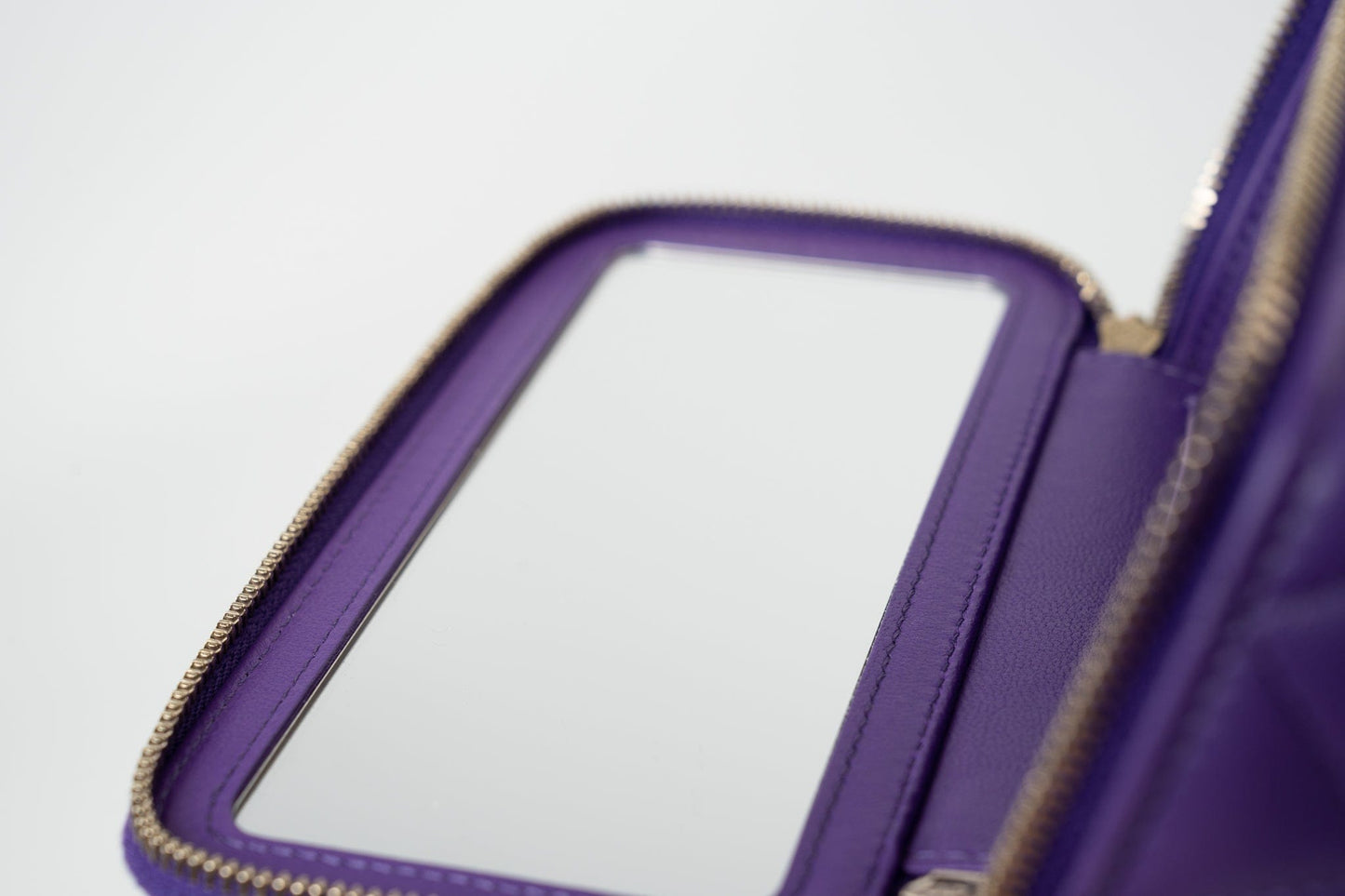 22A Purple Lambskin Quilted Vanity Case w/ Mirror Light Gold Hardware