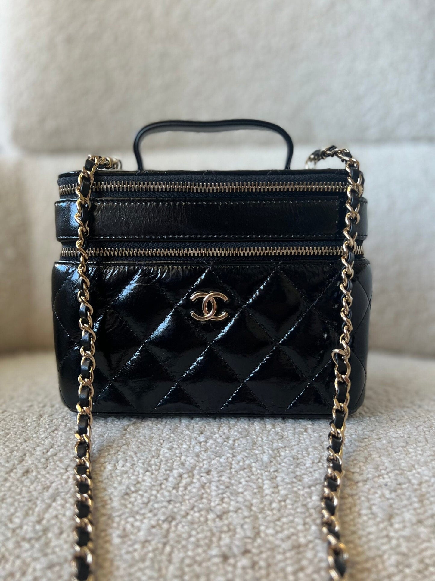 22B Black Shiny Lambskin Vanity with Chain LGHW