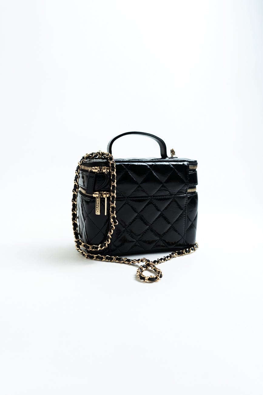 22B Black Shiny Lambskin Vanity with Chain LGHW