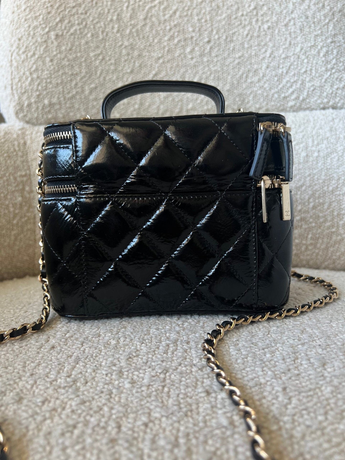 22B Black Shiny Lambskin Vanity with Chain LGHW