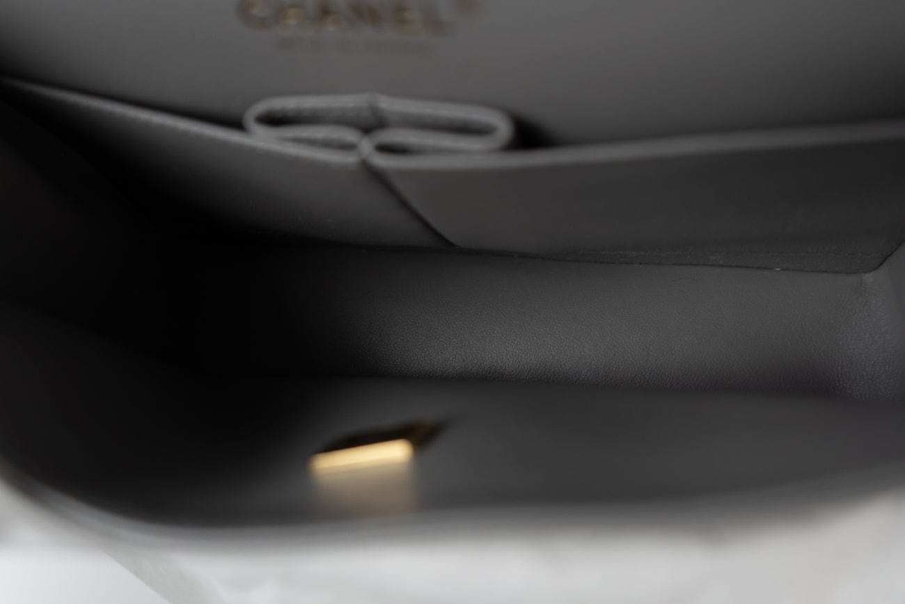 22B Grey Caviar Quilted Classic Flap Small Light Gold Hardware