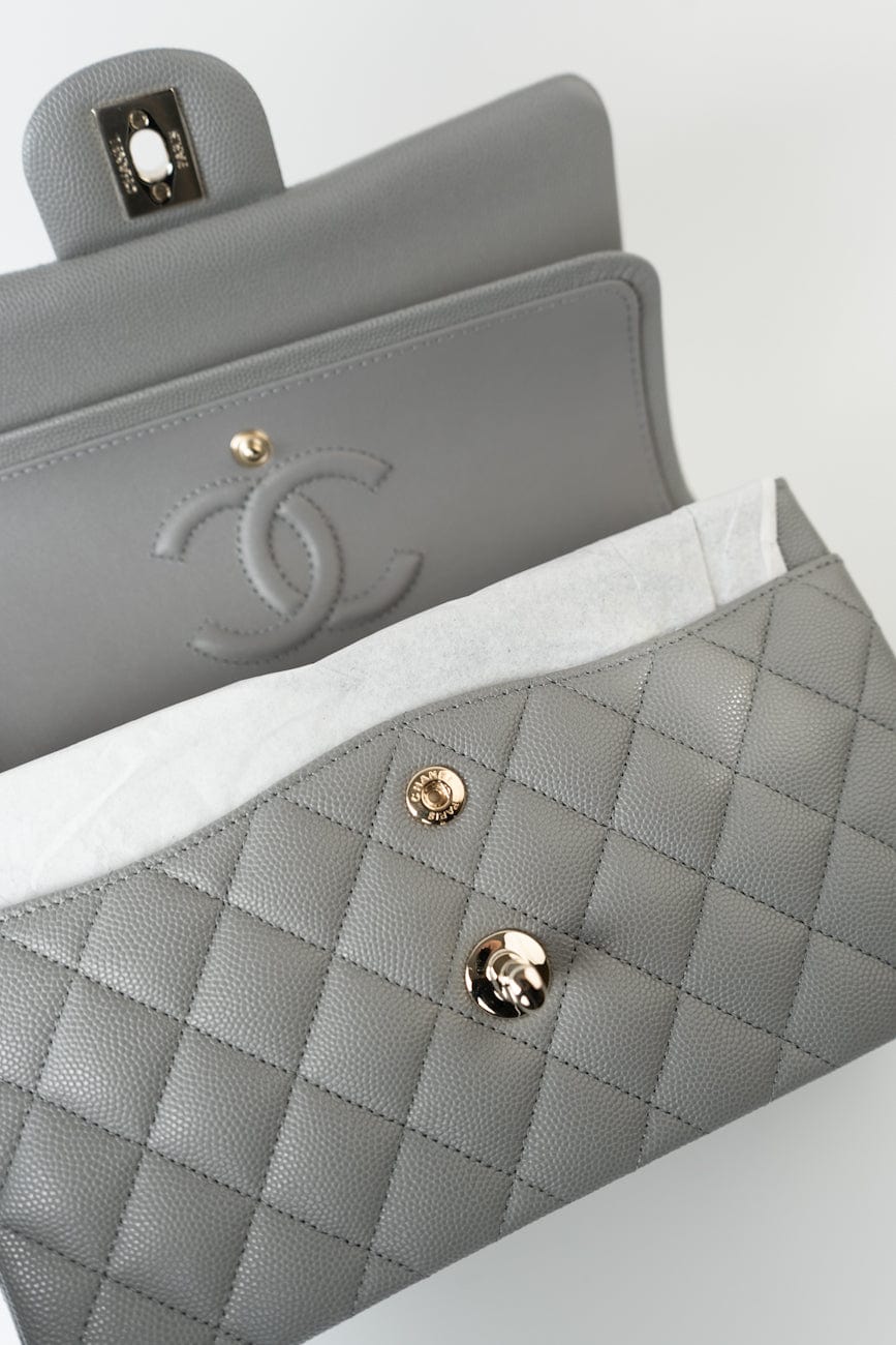22B Grey Caviar Quilted Classic Flap Small Light Gold Hardware